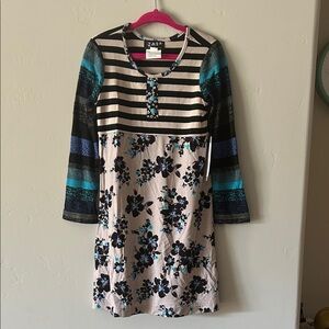 Zaza Couture Striped Floral Dress - Black, Blue, White